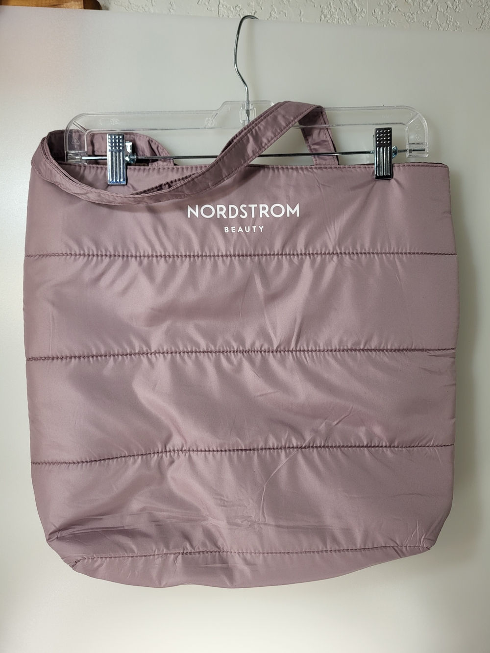 Nordstrom Beauty Quilted Puffer Tote Bag Mauve Dusry Rose 16x15 Lightweight
